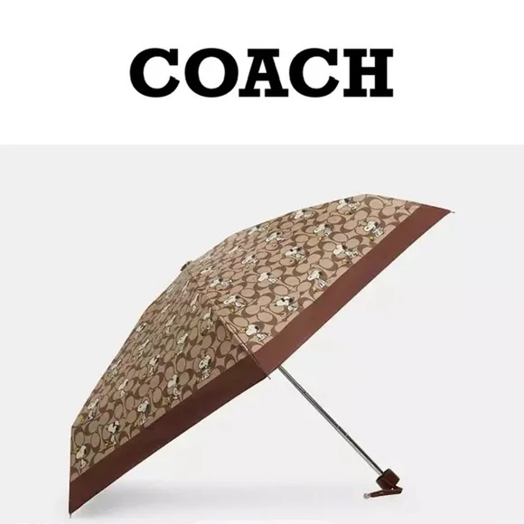 Coach NEW Coach X Peanuts Snoopy Print Brown Multi UV Protection Mini Umbrella - Picture 13 of 16
